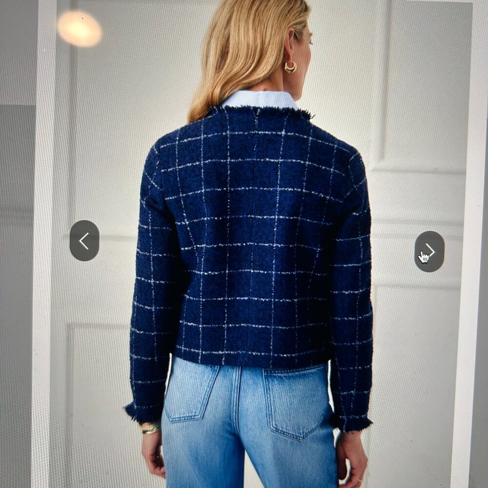J. McLaughlin Abigail Jacket in Window Pane Navy and White - Picture 6 of 9